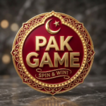 Pak Game logo with crescent star and text 'Spin & Win!' on red and gold decorative background